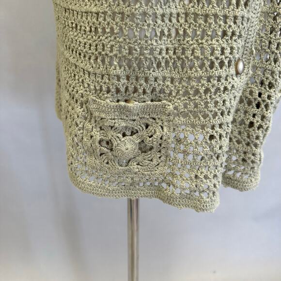 90s Koret crochet green sweater vest button up oversized boxy Size Medium - Picture 10 of 15